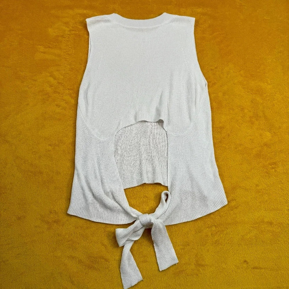 Sleeveless Tie Back Knit Sweater Women Size S White Crew Neck Summer - Picture 3 of 10